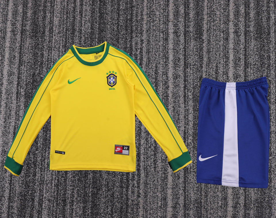 Kit Infantil Brasil Retro Home 1998 Manga Longa - Amarela