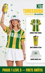 Kit Torcedora Premium Brasilize: Camisa + Copo + Chapéu