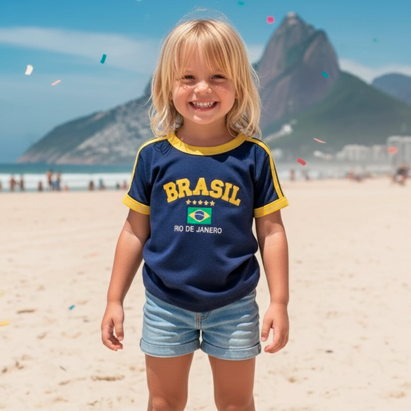 Camisa "Brasil" Bordada Infantil Unissex