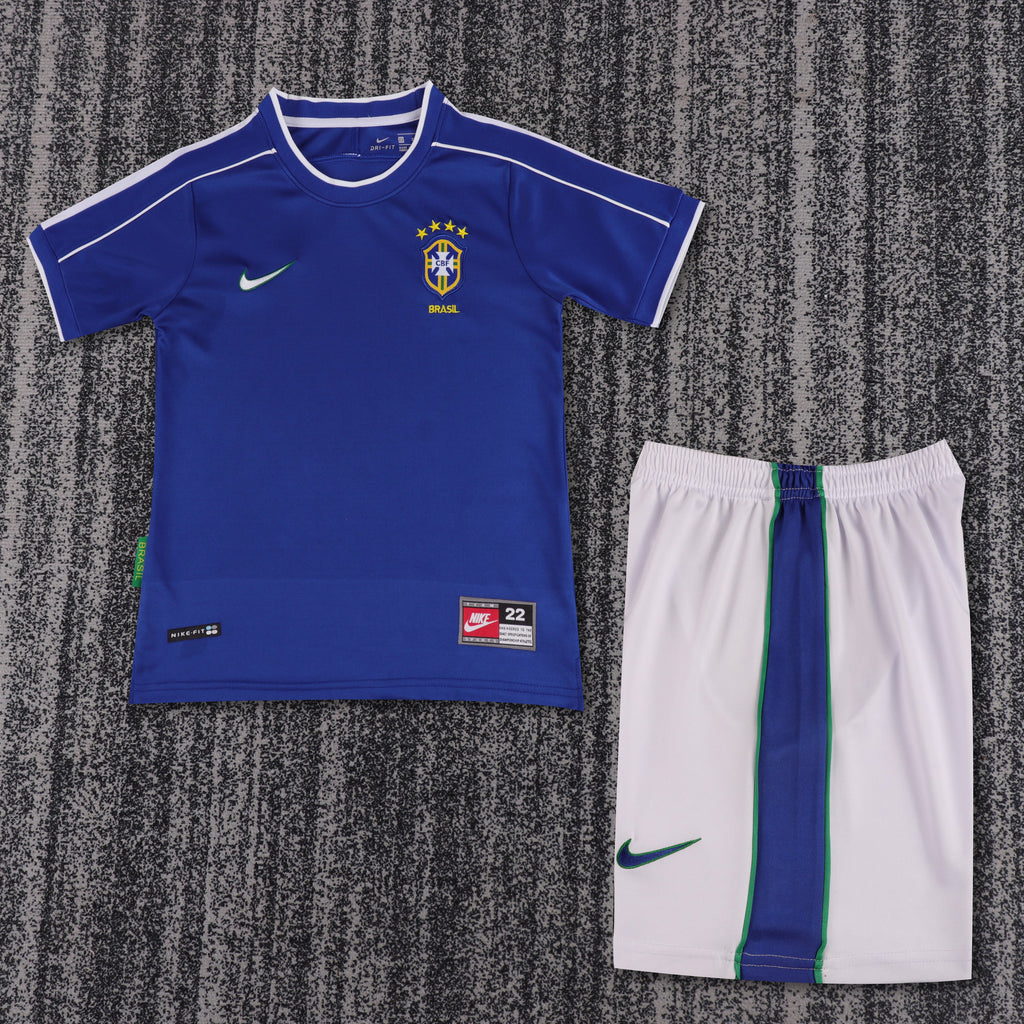 Kit Infantil Brasil Retro Away 1998 Nike - Azul