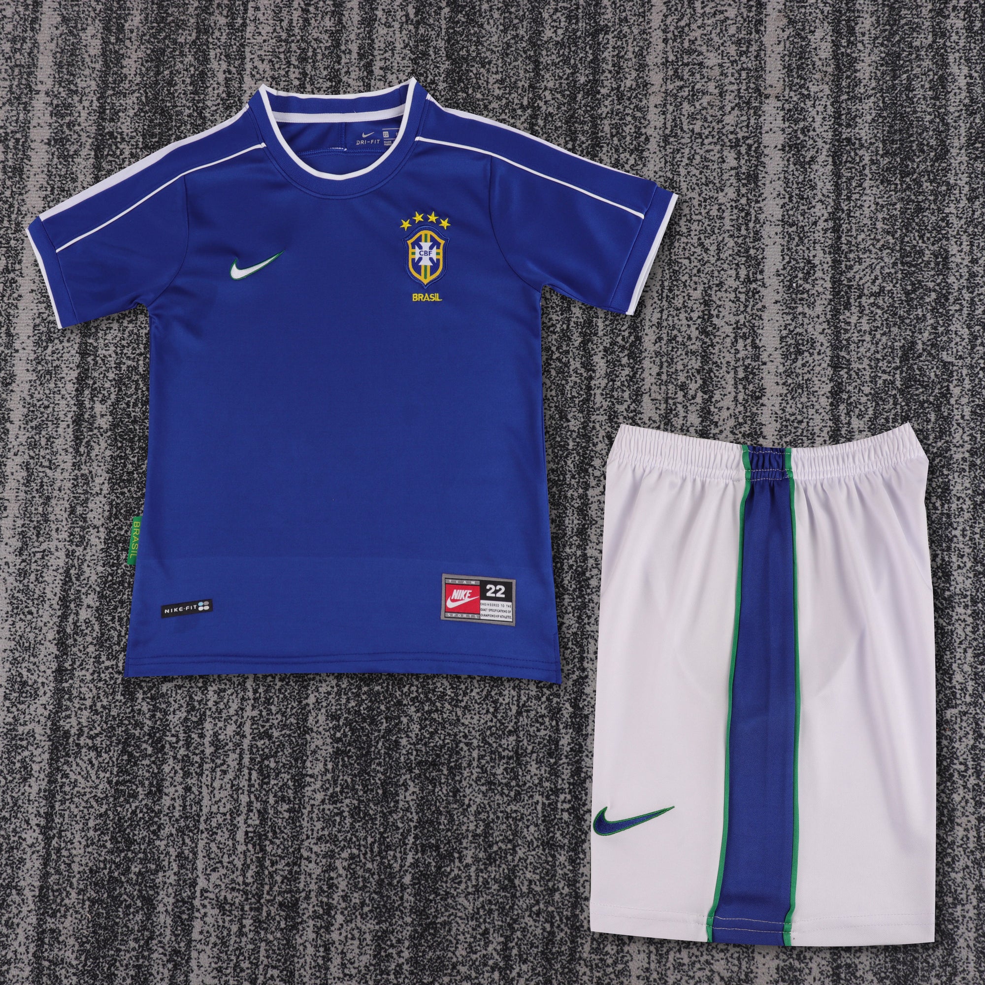 Kit Infantil Brasil Retro Away 1998 Nike - Azul